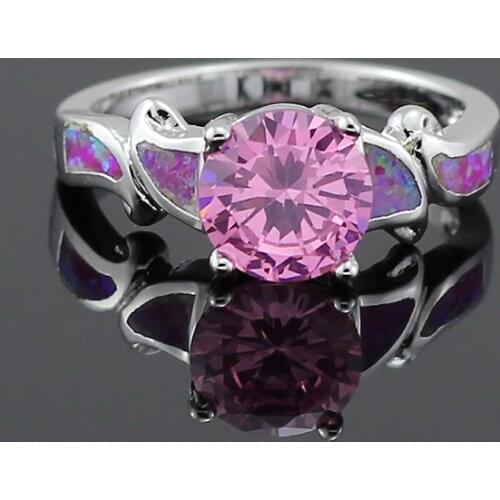 Pink Fire Opal Pink Stone Silver Plated Rings for Women OR803