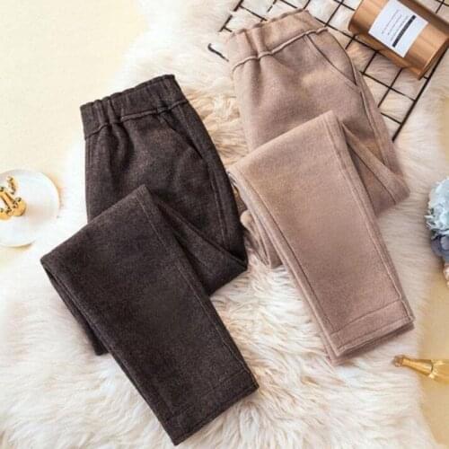 Korean Winter Wool Pants women New High Waist Thick Harem Pants Casual Trousers Female Autumn Warm Ankle-Length Pants Plus Size