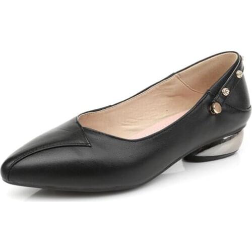 2020 Spring New Shallow Pointed Shoes Woman Genuine Leather Shoes Concise Fashion Shoes Soft Comfort Low-heel Shoes Large Size