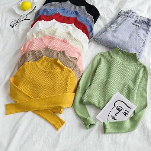 OUMEA Spring Autumn Women Sweaters Knitting Slim Fit Jumpers Solid Color Mock Neck Basic Style England Style Simple Jumpers