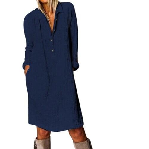 Plus size dresses for women 4xl 5xl 6xl Cotton linen long sleeve button up mini shirt dress Yellow/navy blue/white women dress