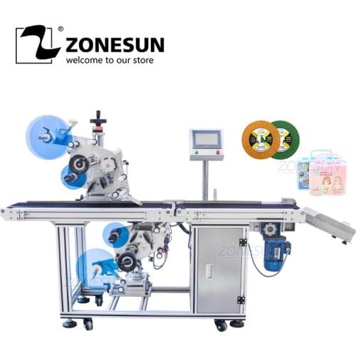 ZONESUN Automatic Double Sides Top & Bottom Cosmetic Box Carton Book Flat Surface Labeling Machine Labeler