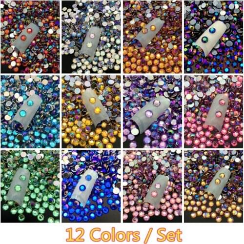 12pack/set 5MM DIY 3D Nail Art Acrylic Round Glitter Rhinestones Plate UV Gel Polish Tips Gem Sticker Manicure Decal Decoration