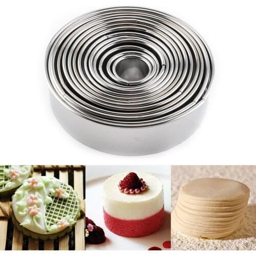 14pcs/Set Stainless Steel Round Cookie Moulds Practical Biscuit Cutters Circle DIY Mousse Cake Dessert Pastry Decorating Tool