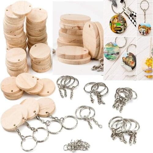 Atural Blank Wood Slices Wood Discs Tags Round Wooden Key Tags Blank Wooden Key Chain Wood Keychain Supplies