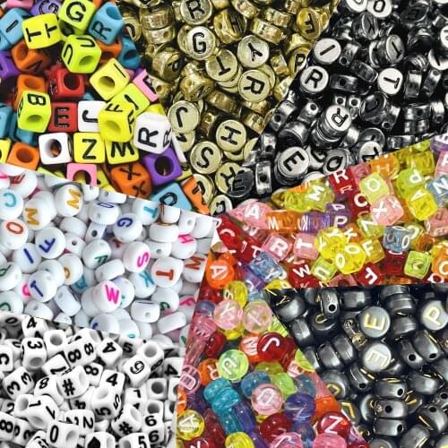 100pcs Alphabet Number Heart Beads Acrylic Cube Flat Round Disk Beads For Children Handmade DIY Jewelry Bracelet Crafts Making