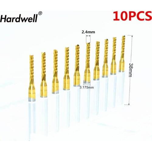 3.175mm*2.4mm,10pcs,Free shipping TiN Coating PCB End Milling cutter,CNC machine Corn milling Bit,Solid carbide tool,PVC,wood