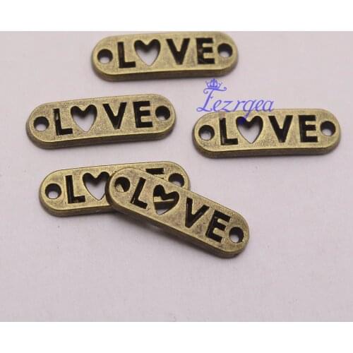 30pcs/lot--20x6mm, Antique sliver/bronze plated love connector Charms ,DIY supplies, Jewelry accessories