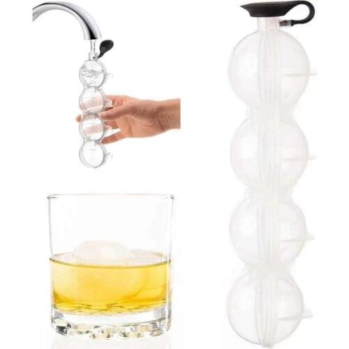 4 Cavity DIY Ice Cube Maker Form Whiskey Large Sphere Ice Ball Tray Mold For Cocktail Round Ice Grid Bar Kitchen Tool