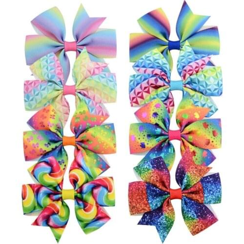 40 pcs/lot, Unicorn print Hair Bow Clip, Girls Rainbow Boutique Bow Hair Clips for Birthday Party Gift