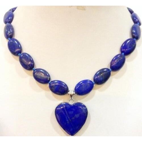 Free shipping Jew New natural lapis lazuli heart pendant necklace 18