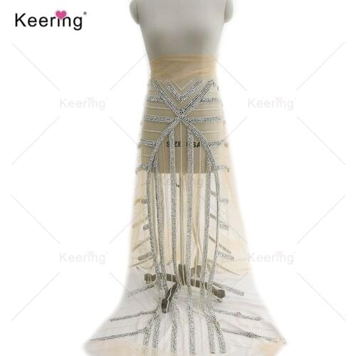 Shiny Large Silver Rhinestone Applique Bodice For Party Skirt WDP-157