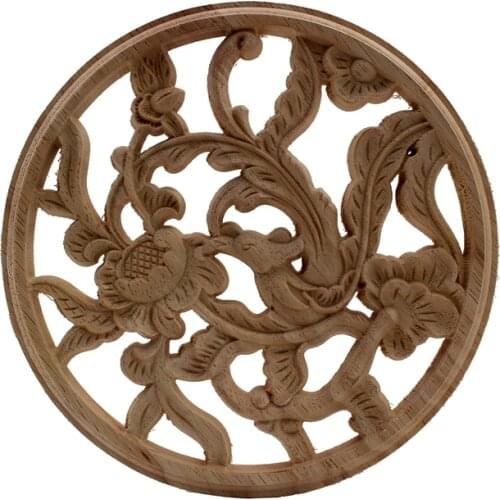 Chian Antique Decorative Wood Appliques for Furniture Decor Cabinet Door Irregular Wooden Mouldings Flower Carving Figurine