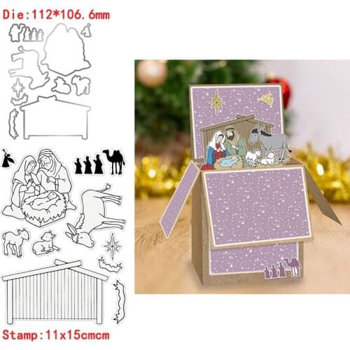 Birth Night Parents Baby Camel Lamb House Metal Cutting Dies&Transparent Clear Stamps For DIY Scrapbooking Album paper Cards New