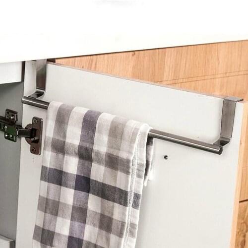 Stainless Steel Towel Rack Bathroom Towel Holder Stand Kitchen Cabinet Door Hanging Organizer Shelf Firm Wall Mounted Towels Bar