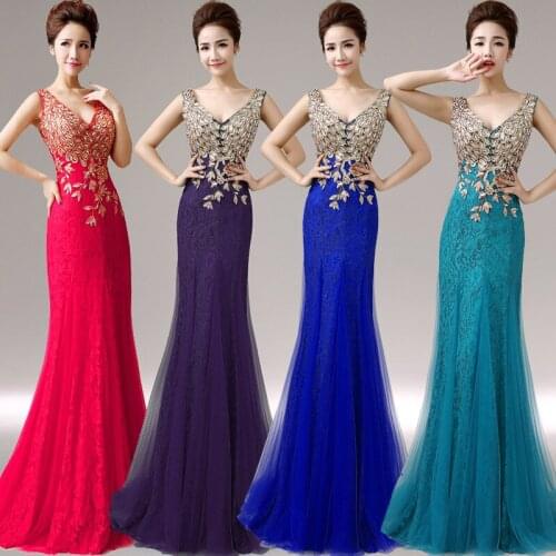 Long V Neck Mermaid Evening Dress Lace Sequins Ruched Tulle Formal Dress Backless Rhinestone Appliques Prom Gowns For Wedding