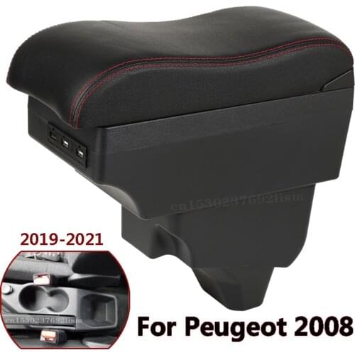 For Peugeot 2008 Armrest For Peugeot 208 Car Armrest box 2019 2020 2021 Retrofit parts Interior Storage box accessories USB LED