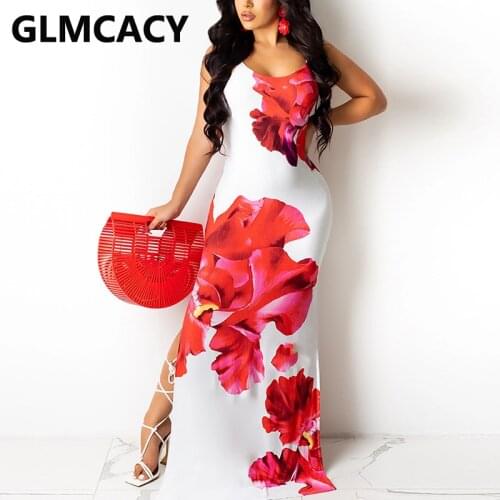 Floral Printed Backless Slit Maxi Dress Elegant Evening Party Dresses