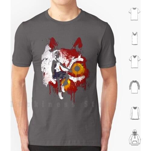 Mononoke Graffiti T Shirt Big Size 100% Cotton Princess Mononoke Mononoke Hime Studio Ghibli Miyazaki Anime Forest Kodama Kanji