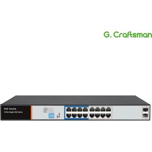 G.Craftsman Full Gigabit 16 Port Poe Switch Support IEEE802.3af/at For CCTV 5MP 8MP IP Camera Wireless AP 10/100/1000Mbps 2 SFP