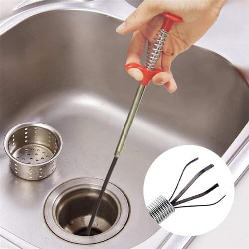 61.5cm Flexible Sink Claw Pick Up Kitchen Cleaning Tools Pipeline Dredge Sink Hair Brush Cleaner Bend Sink Tool With Spring Grip