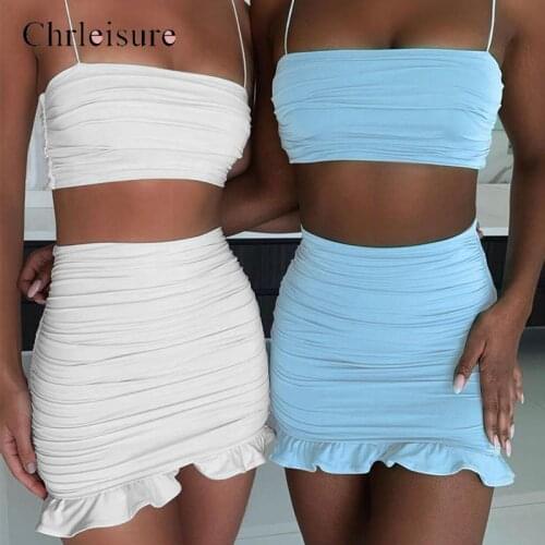 Sexy Two Piece Set Women Sexy Women Set For Top And Mini Skirts Fashion Ruffled Set Pleated Summer Clothes For Women