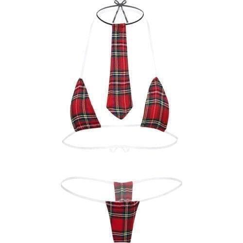 Sexy Cosplay Lingerie Set School Girl Costume Women Student Uniform Set Role Play Costumes Lace-up Straps Bra Briefs with Tie