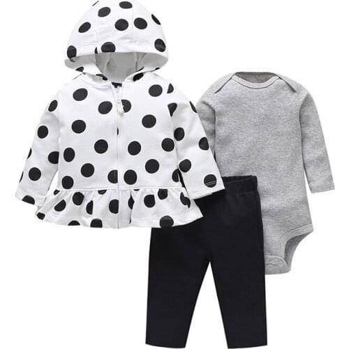 New Autumn Winter Fashion 3PCS Baby Girl Clothing Set of Coat Bodysuit Hooded Coat & Pants, Kids Clothes Cardigan Set