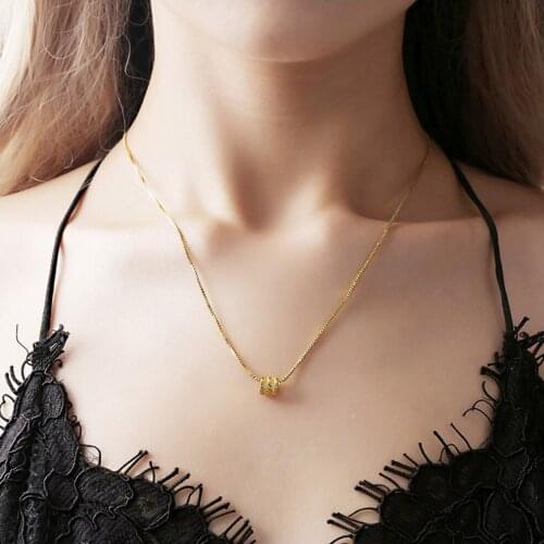 Pendant Necklace tube slide crystal setting gold color plated Metal box Chain Women gift