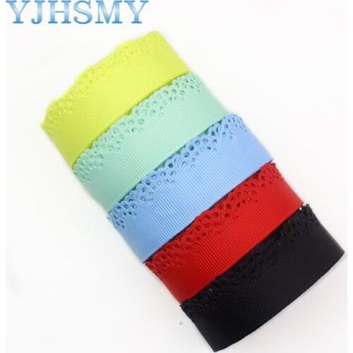 YJHSMY D-17703-991,10yards, hot sale 22mm hollow Flowers solid Grosgrain Ribbon,DIY handmade materials,Clothing accessories