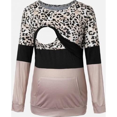 Leopard Women Maternity Clothes Breastfeeding T-shirt Clothing Full Sleeve Pregnant Tee Side Open Pregnancy Tshirt Top 2XL