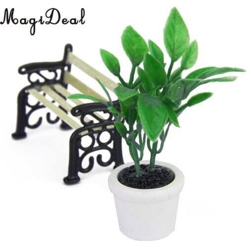 MagiDeal High Sale 1/12 Scale Green Plant in White Pot Dollhouse Miniature for Office Kitchen Garden Acc Children Role Play Game
