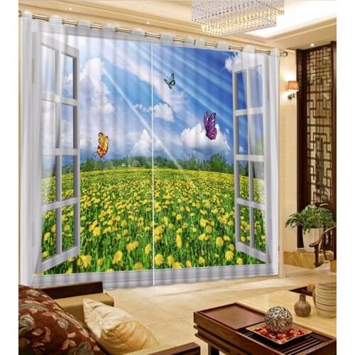 3D Curtain Fashion Customized Window Chrysanthemum Curtain White Cloud butterfly Blue Curtain Home Bedroom Decoration