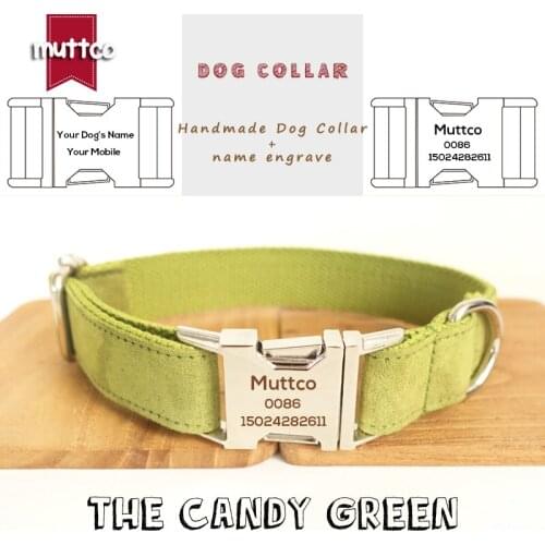 MUTTCO Custom retailing self-design Anti-lost dog collar THE CANDY GREEN poly satin and nylon dog collar or leash 5sizes UDC030
