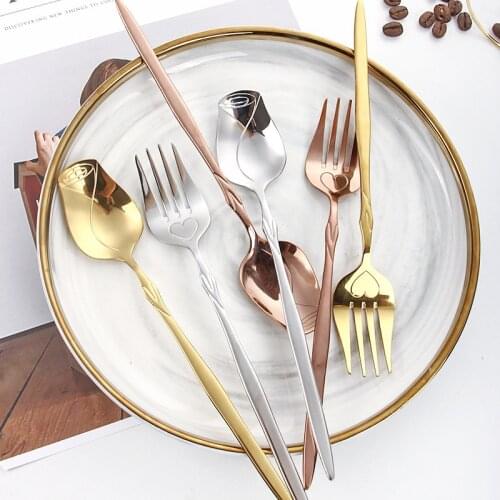 Dinnerware Set Mirror Stainless Steel Glossy Silver Rose Texture Tableware Gentle Advanced Spoon Fork Stainless Steel Tableware