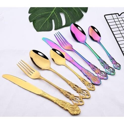 4People Mirror Dinnerware Set Luxury Gold Cutlery Flatware Stainless Steel Rainbow Forks Knives Spoons Kitchen Home Tableware