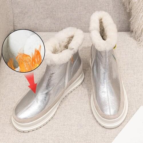 Plus Size 34-43 New Fashion Woman Snow Boots Real Fur Wool Ankle Boots Warm Winter Shoes for Women Classic Zipper Snow Boots