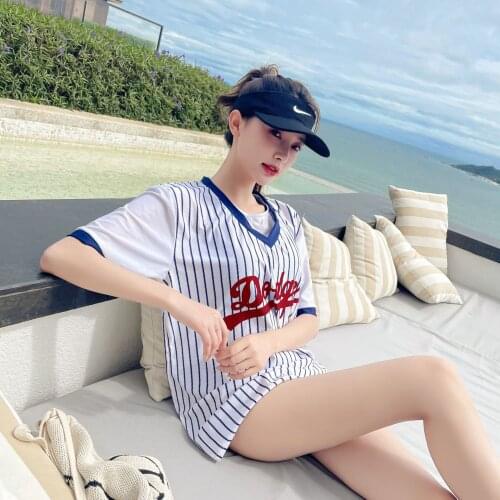 New Sports Style Three Piece Swimsuit Female Students Conservative Cover Belly Slimming Swimwear Summer Sun Protection