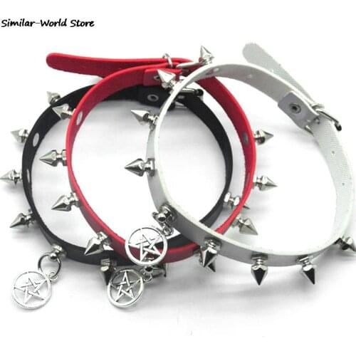 2021 Gothic O-Round Spike Choker Collar Women Harness Choker Necklace For Women Punk Leather Chocker Necklaces Gothic Jewelry