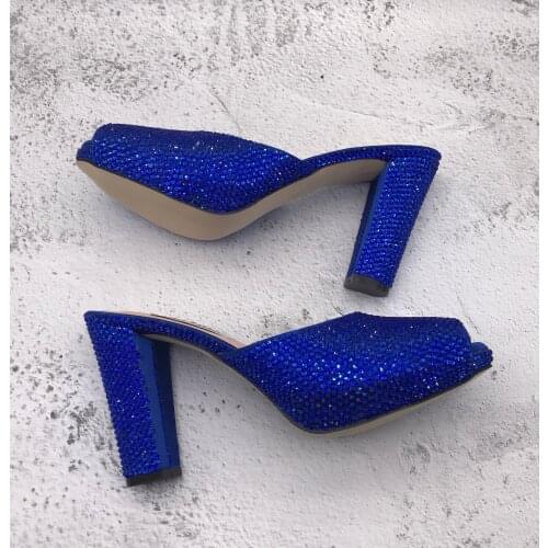 CHS1269 Custom Made High Heels Women Slipper Wedding Shoes Royal Blue Crystal Women Slides Party Shoes