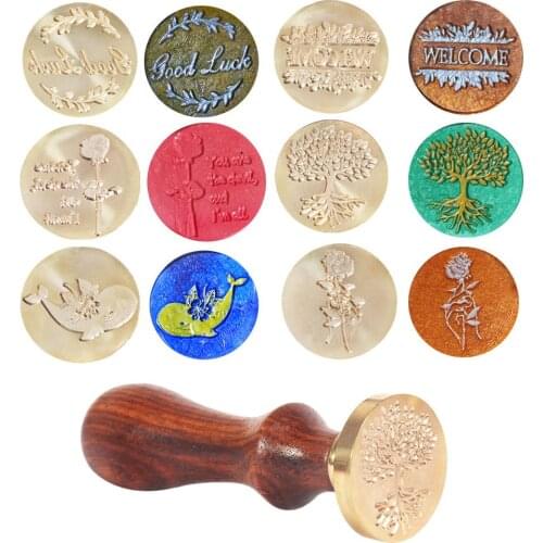 Mogoko 25mm Sealing Wax Stamps Vintage Brass Head Wood Handle Wax Seal Stamp Envelope Decor Mermaid/Jumping Dolphin/Heart/Crysta
