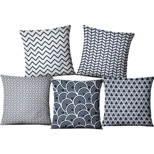 Navy Blue marine decoration Linen Blue Coral And Starfish Cushion Cover 45x45Cm Square Home Decor Printing Pillow Cover