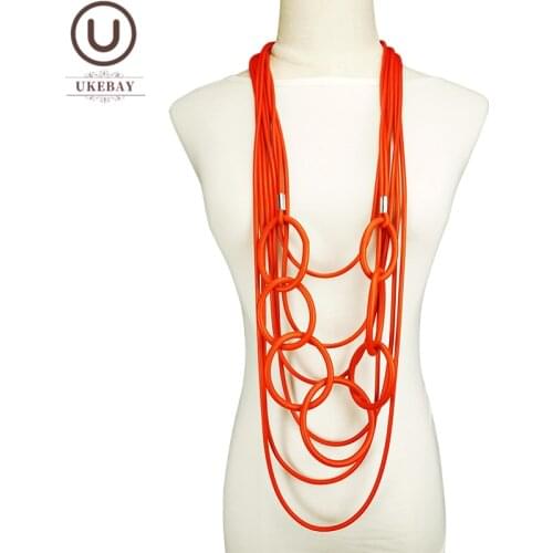 UKEBAY Long Round Pendant Necklaces Gothic Jewelry Women Handmade Rubber Necklace Ethnic Clothes Necklaces Sweater Chians Gifts