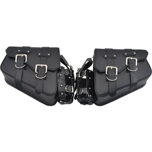 Universal Motorcycle Pair Saddle Bags With Drink Holder Side Tool Luggage Pouch For Harley Sportsters Softail Chopper Bobber