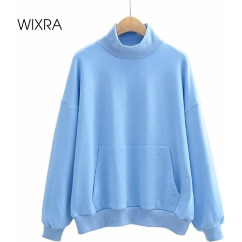 Wixra Womens Basic Sweatshirts Solid Trendy Turtleneck Long Sleeve Autumn Spring Casual Pullover Tops
