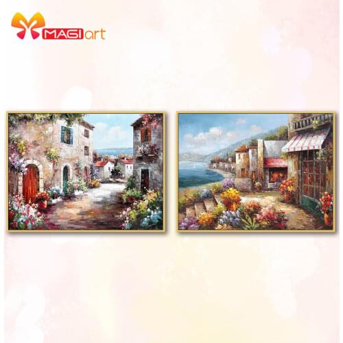 Cross stitch kits Embroidery needlework sets 11CT water soluble canvas patterns 14CT Seaside scenery flower house-NCMS083
