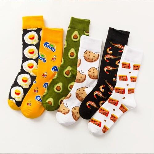 Unisex Japanese Harajuku Cartoon Woman Socks with Egg Avocado Streetwear Funny Socks Women for Spring Autumn Winter 010602