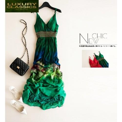 Women Real Silk Dress Summer Boho Dresses Vintage Sexy Strapless Maxi Vestidos Elegant Ladies Print Beach Party Dresses