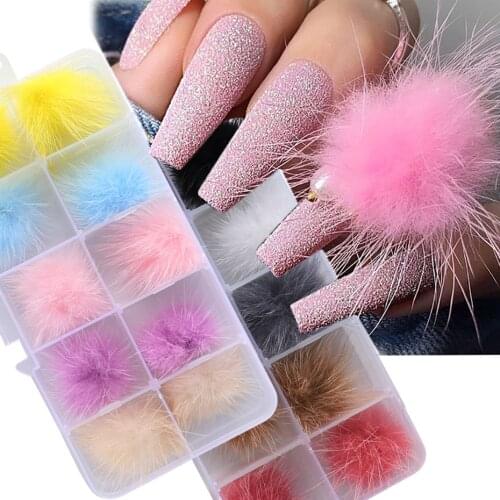 10pcs Detachable Magnetic Fur Ball Nail Pom Poms Soft Hairball Decoration 3D Jewelry Plush Ball Charms Nail Accessories SA1942
