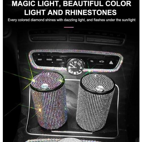 Car Ashtray for Girls Multifunction Portable Ashtray Metal Ash Tray Black/Blue/Green/White/Red Bling Car Accessories for Women